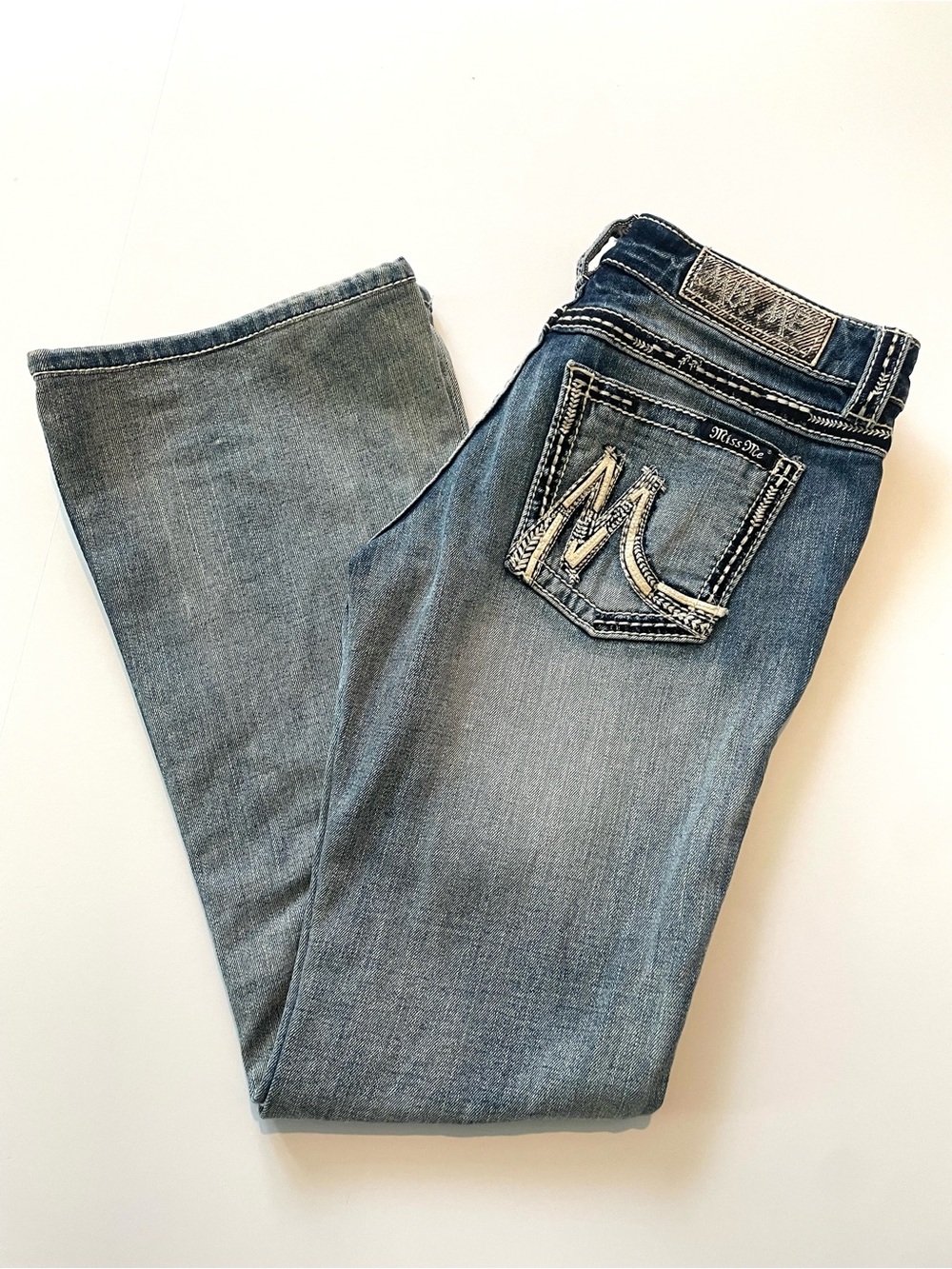 Miss Me Women's M Series Medium Blue Bootcut Jeans with Embroidered Pocket